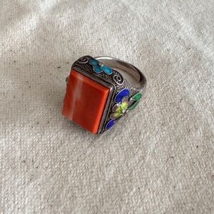 Vintage Silver Coral Ring // size will fit 7.5-8
